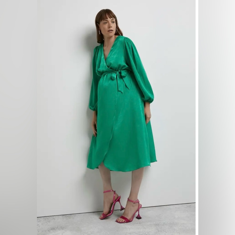 Satin Wrap Maternity Midi Dress